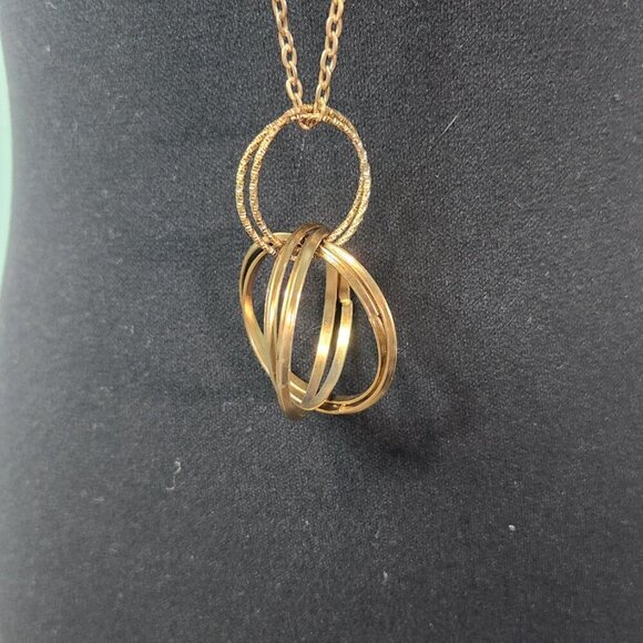 DOUBLE Layer Gold Chain Necklace With Hoop Detail - Picture 4 of 7
